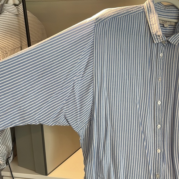 LOFT button up blue and white striped blouse - Picture 3 of 6